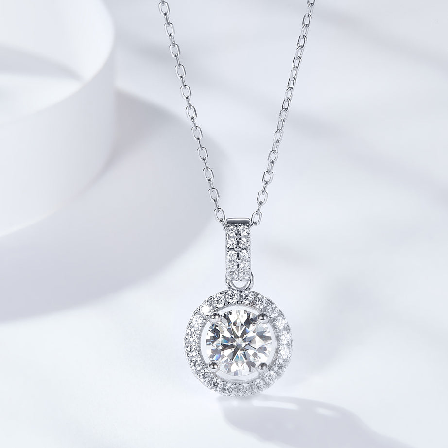 2 Carat Moissanite Round Pendant Necklace