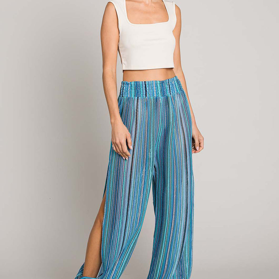 Cotton Bleu by Nu Label Striped Smocked Cover Up Pants