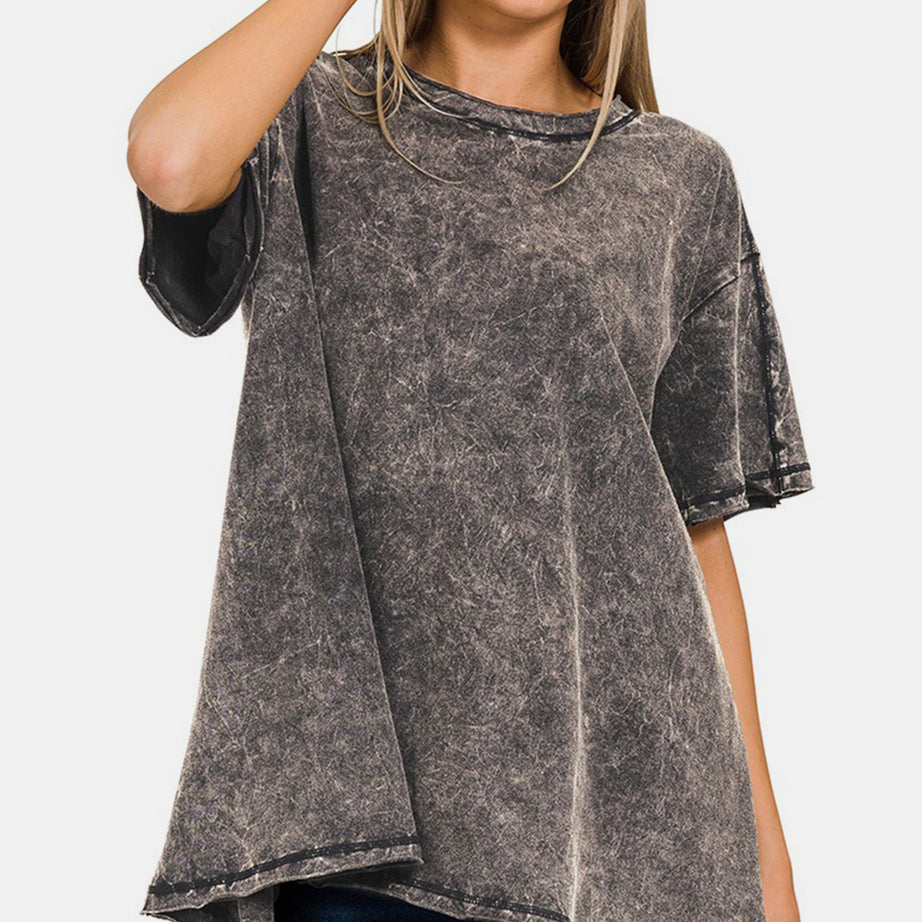 Zenana Round Neck Dropped Shoulder Blouse