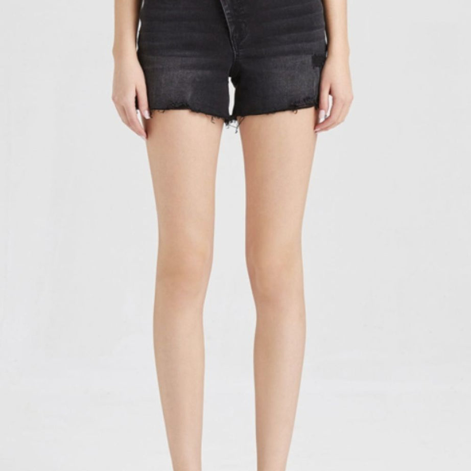 BAYEAS Stepped Waist Raw Hem Denim Shorts