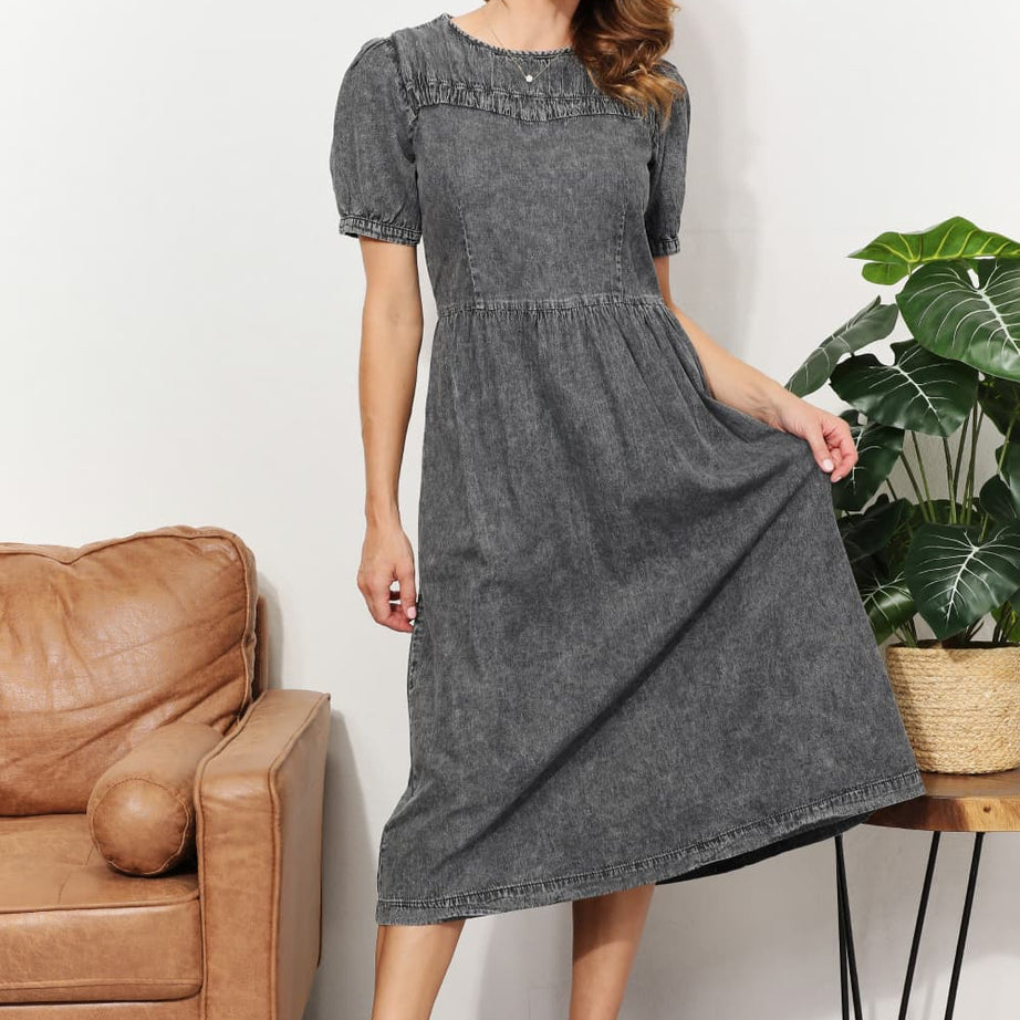 And The Why  Full Size Washed Chambray Midi Dress