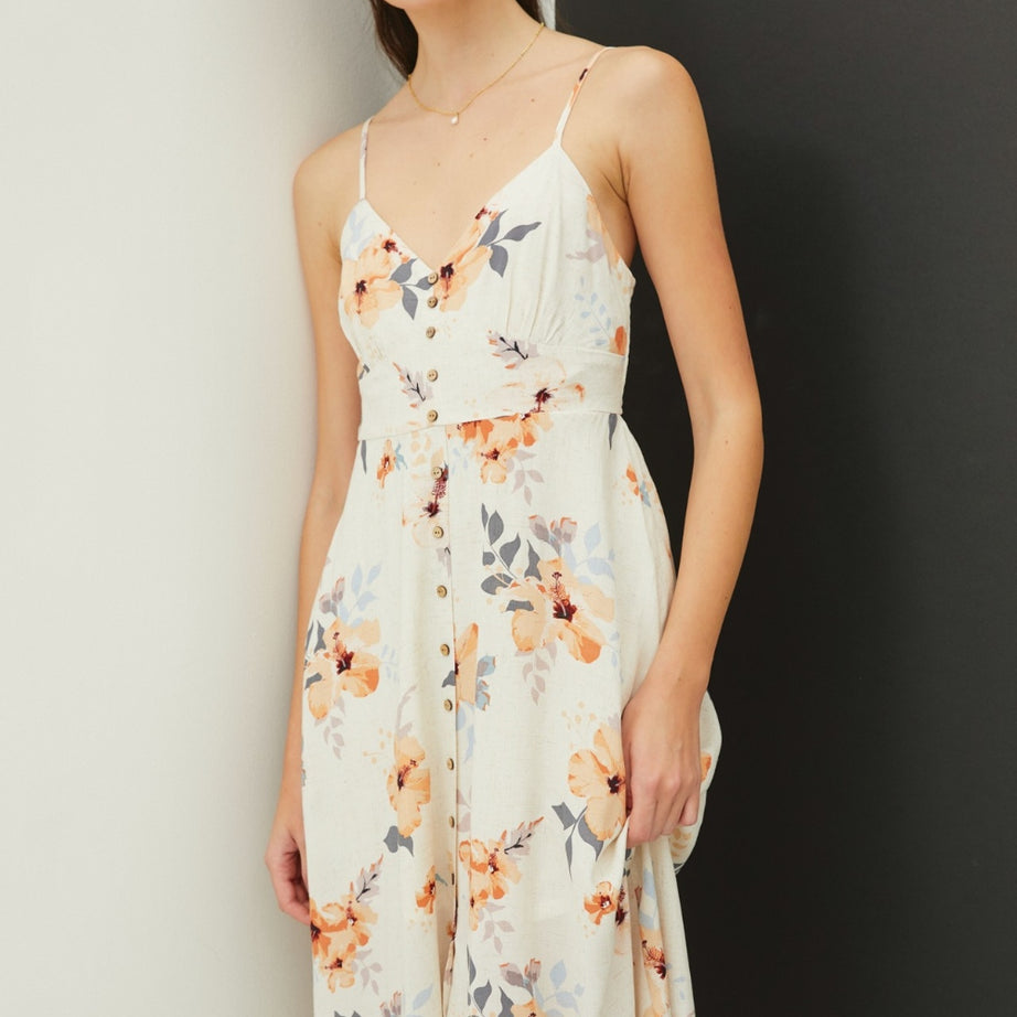 Be Cool Floral Button Down Cami Midi Dress