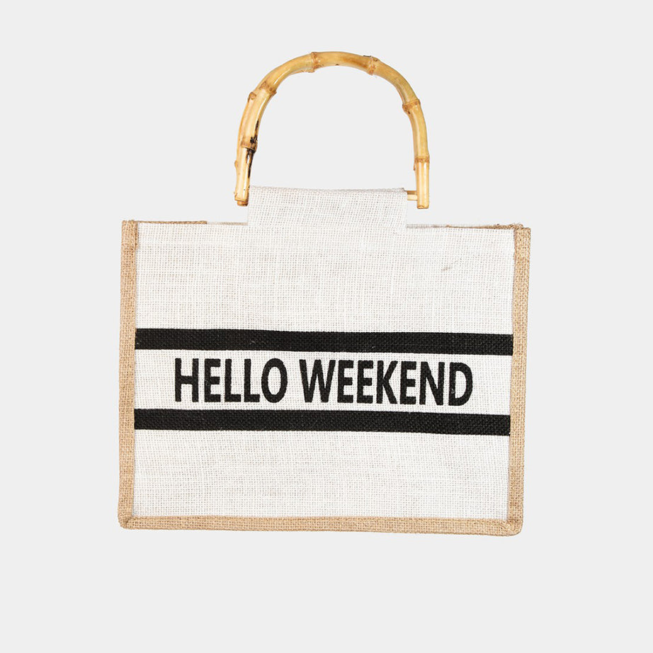 Fame Bamboo Handle Hello Weekend Tote Bag