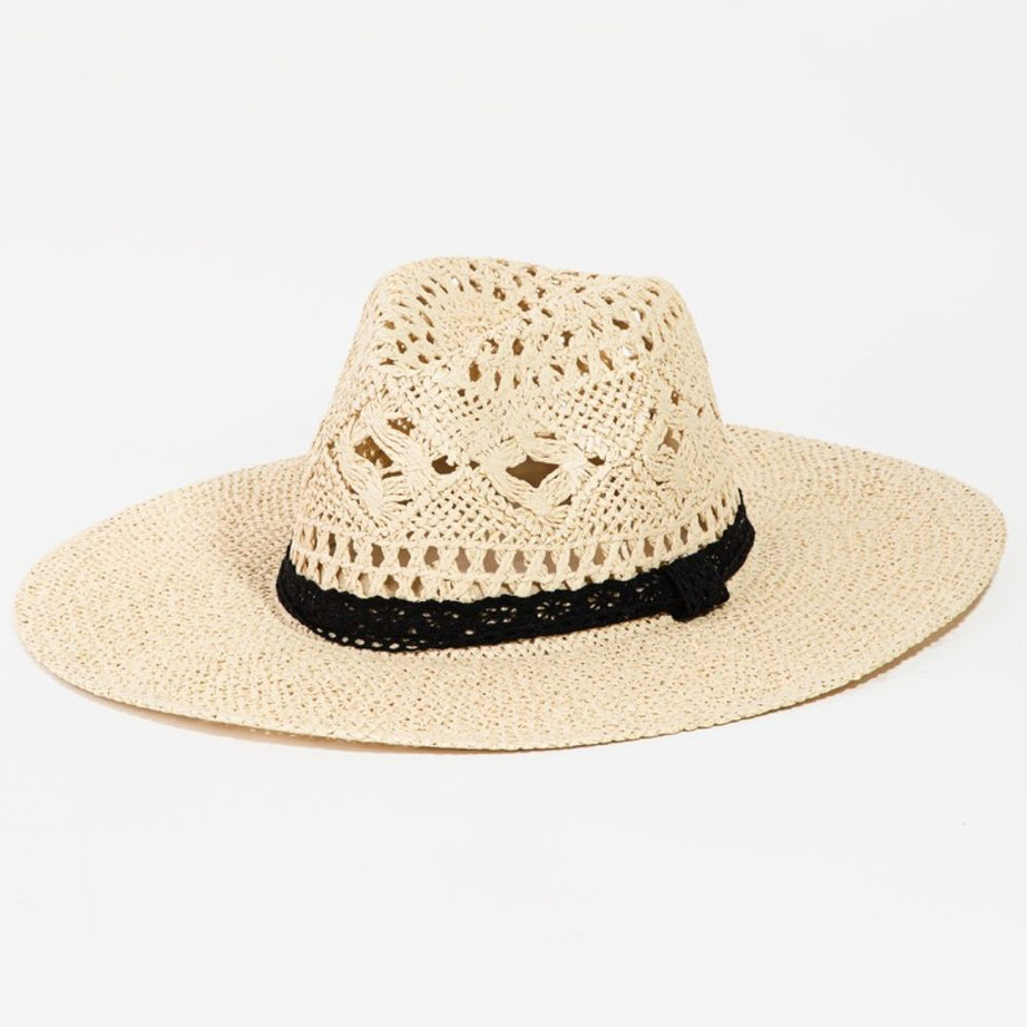 Fame Openwork Lace Detail Wide Brim Hat