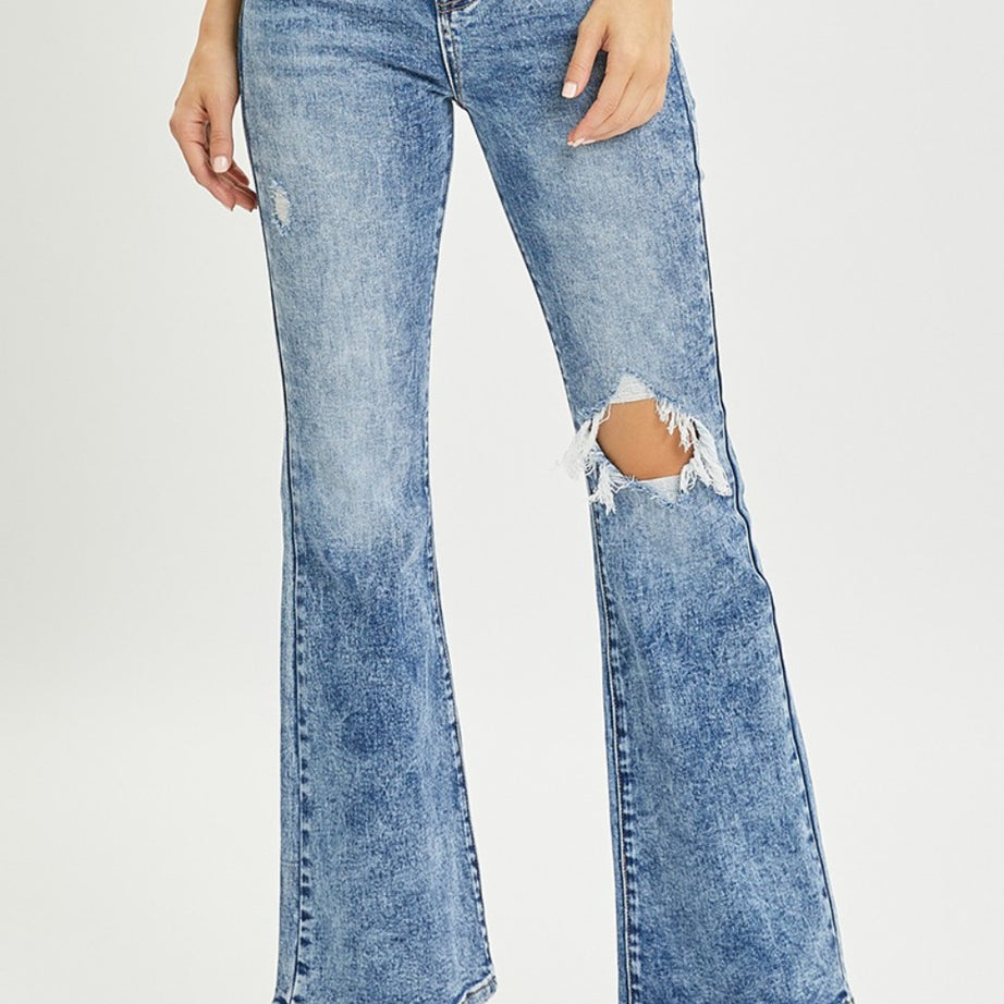 RISEN Full Size High Rise Distressed Flare Jeans