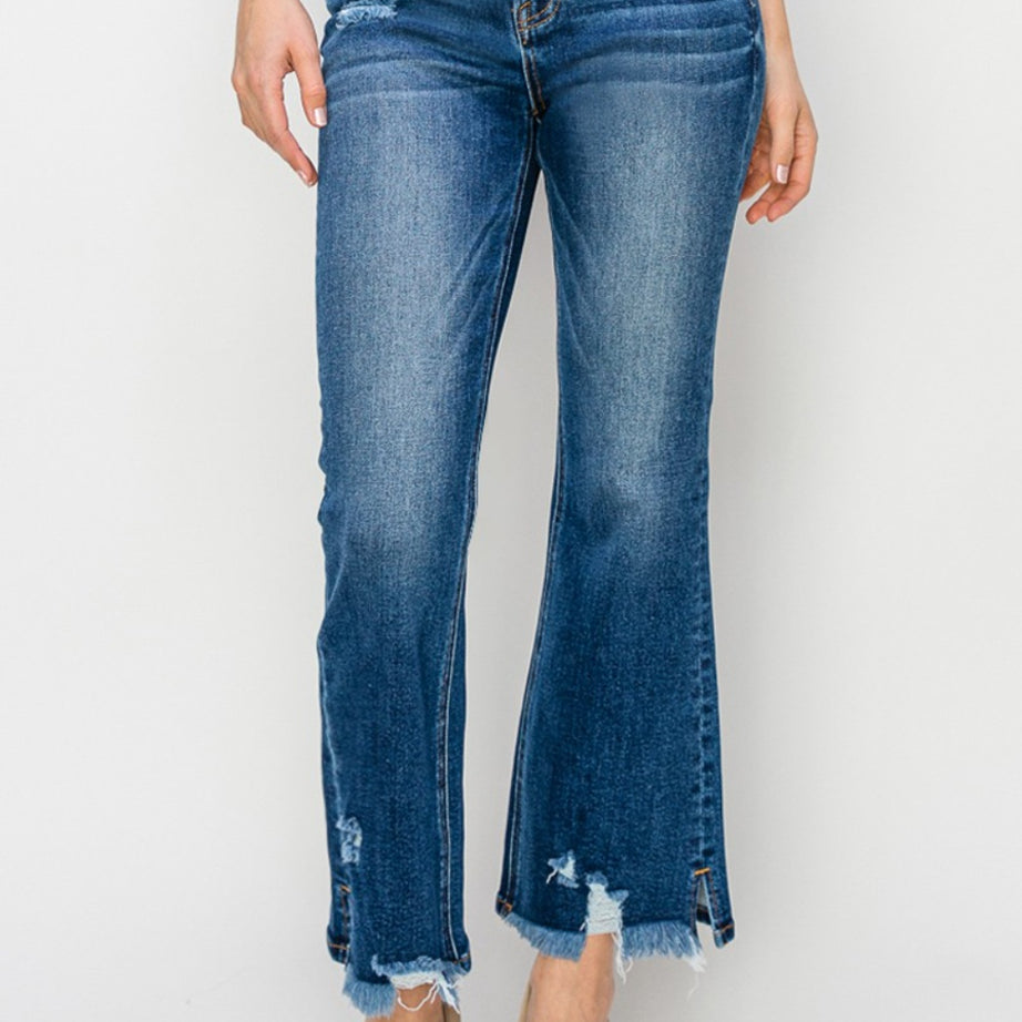 RISEN High Waist Raw Hem Flare Jeans