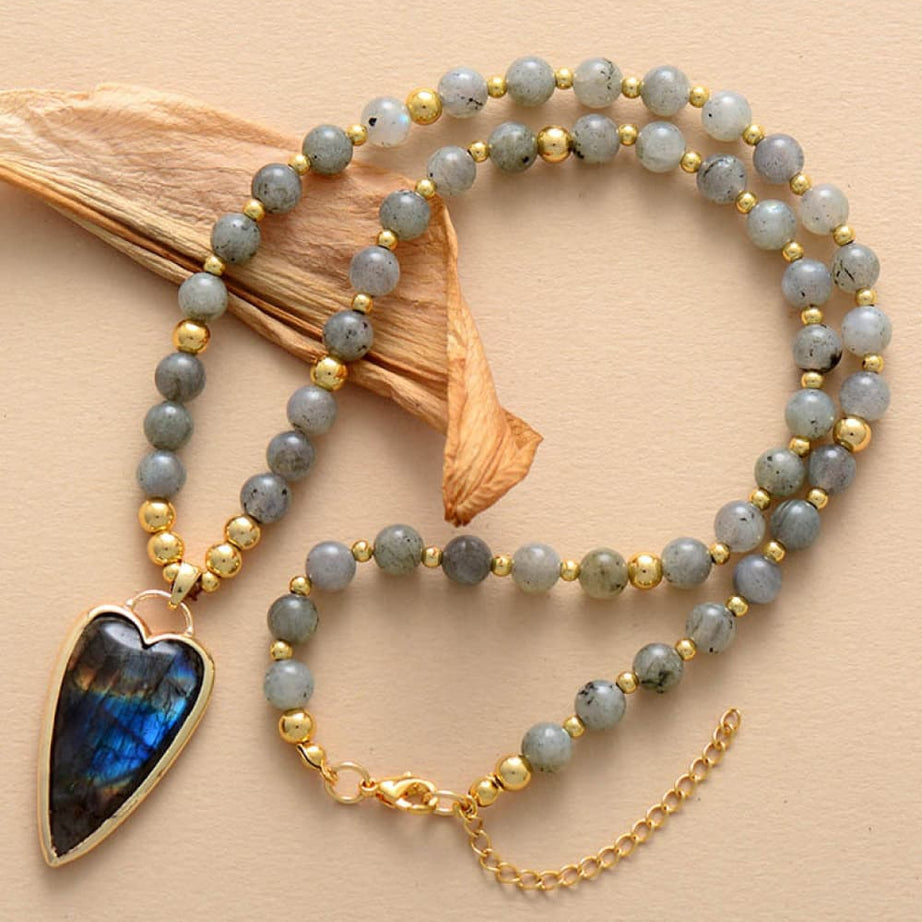 Natural Stone Pendant Beaded Necklace