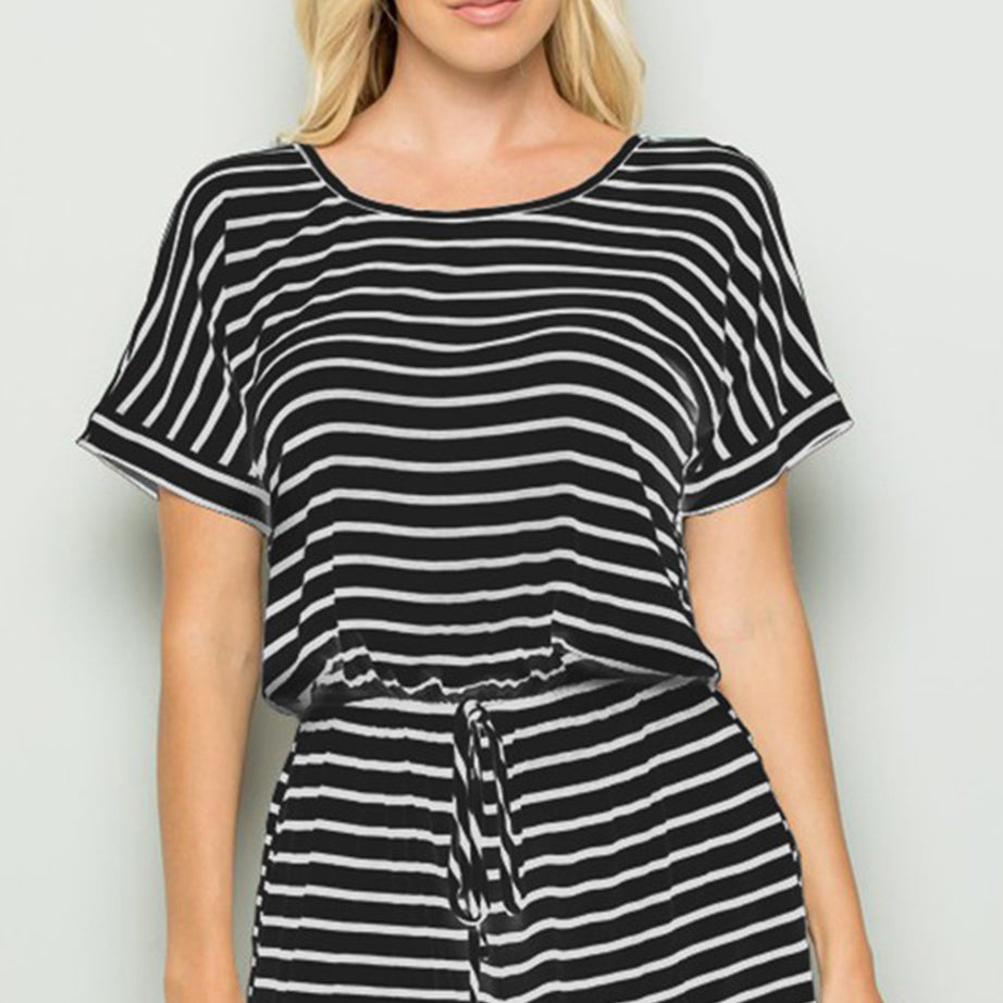 Heimish Full Size Striped Round Neck Short Sleeve Romper