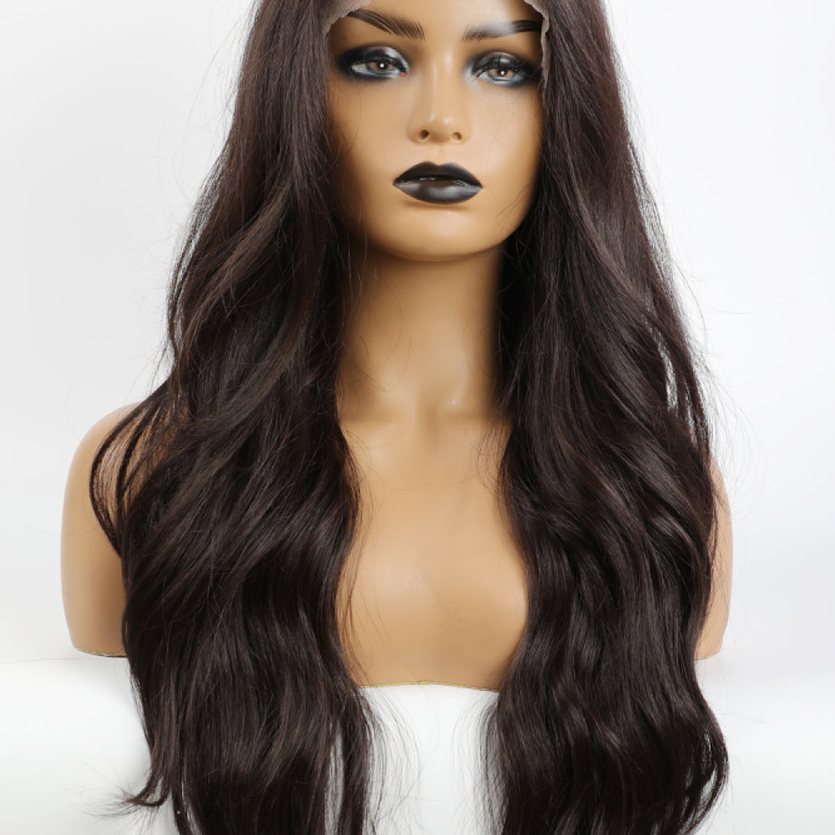 13*2" Lace Front Wigs Synthetic Long Wave 26" Heat Safe 150% Density in Brown