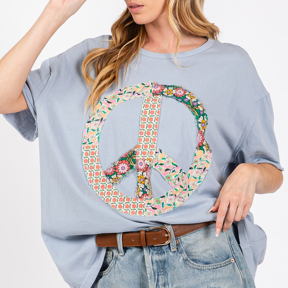 SAGE + FIG Peace Sign Round Neck Half Sleeve T-Shirt