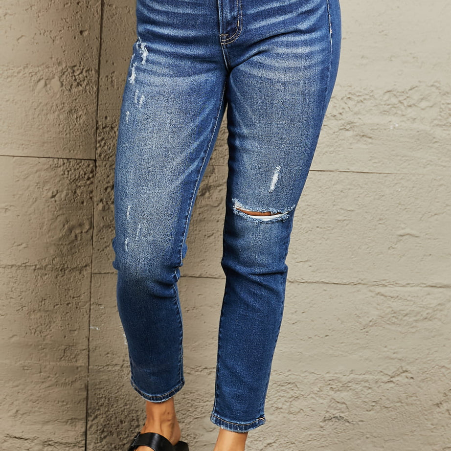 BAYEAS Mid Rise Distressed Slim Jeans