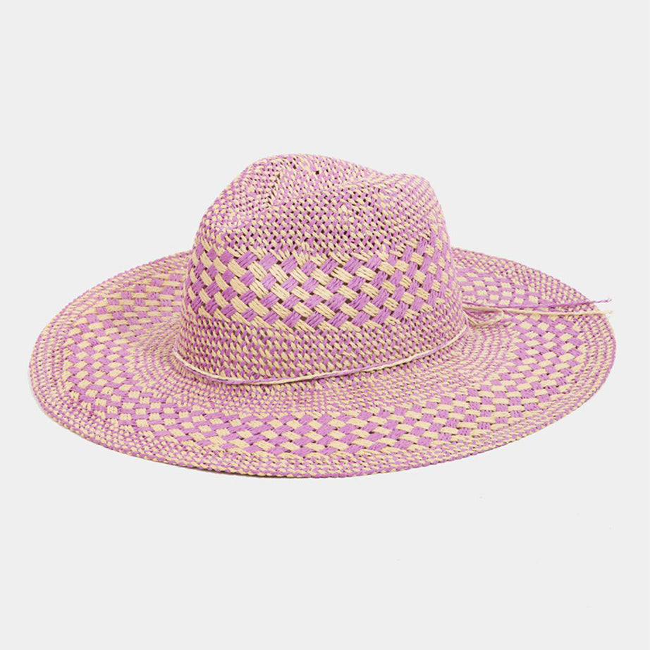 Fame Checkered Straw Weave Sun Hat