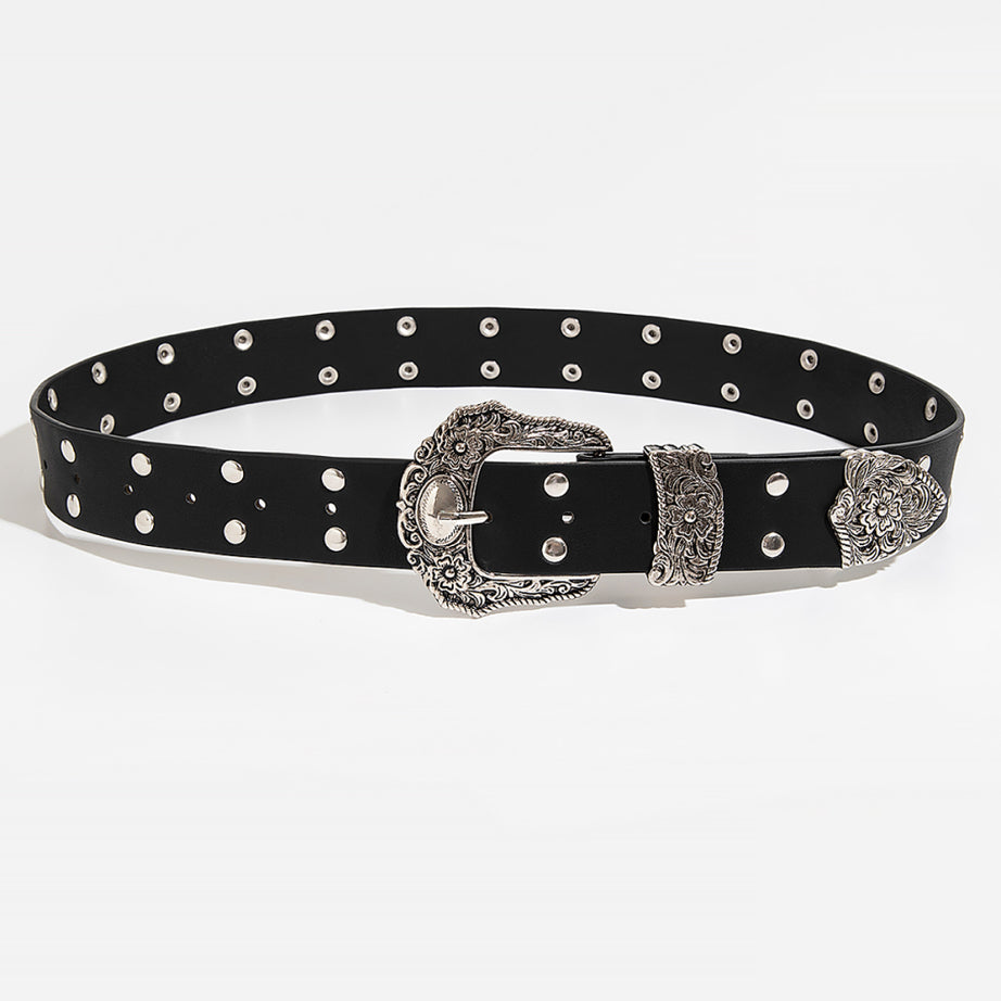 Double Row Studded PU Leather Belt