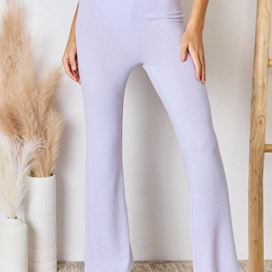 RISEN Full Size High Waist Ultra Soft Knit Flare Pants