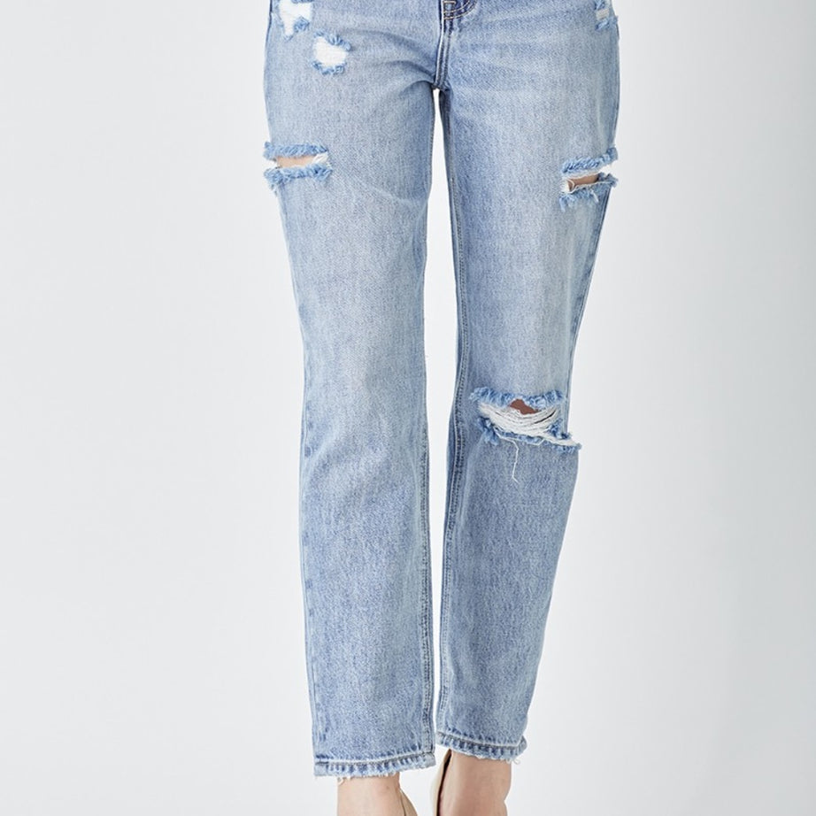 RISEN Distressed Slim Cropped Jeans