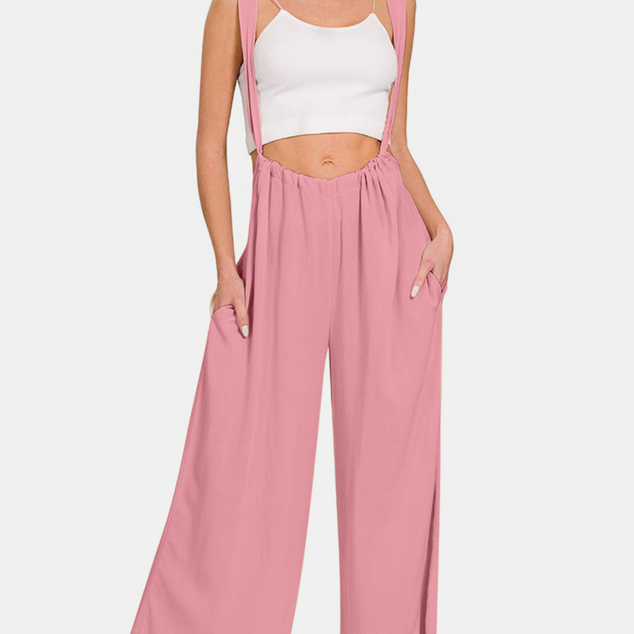 Zenana Pocketed Wide Strap Wide Leg Overalls