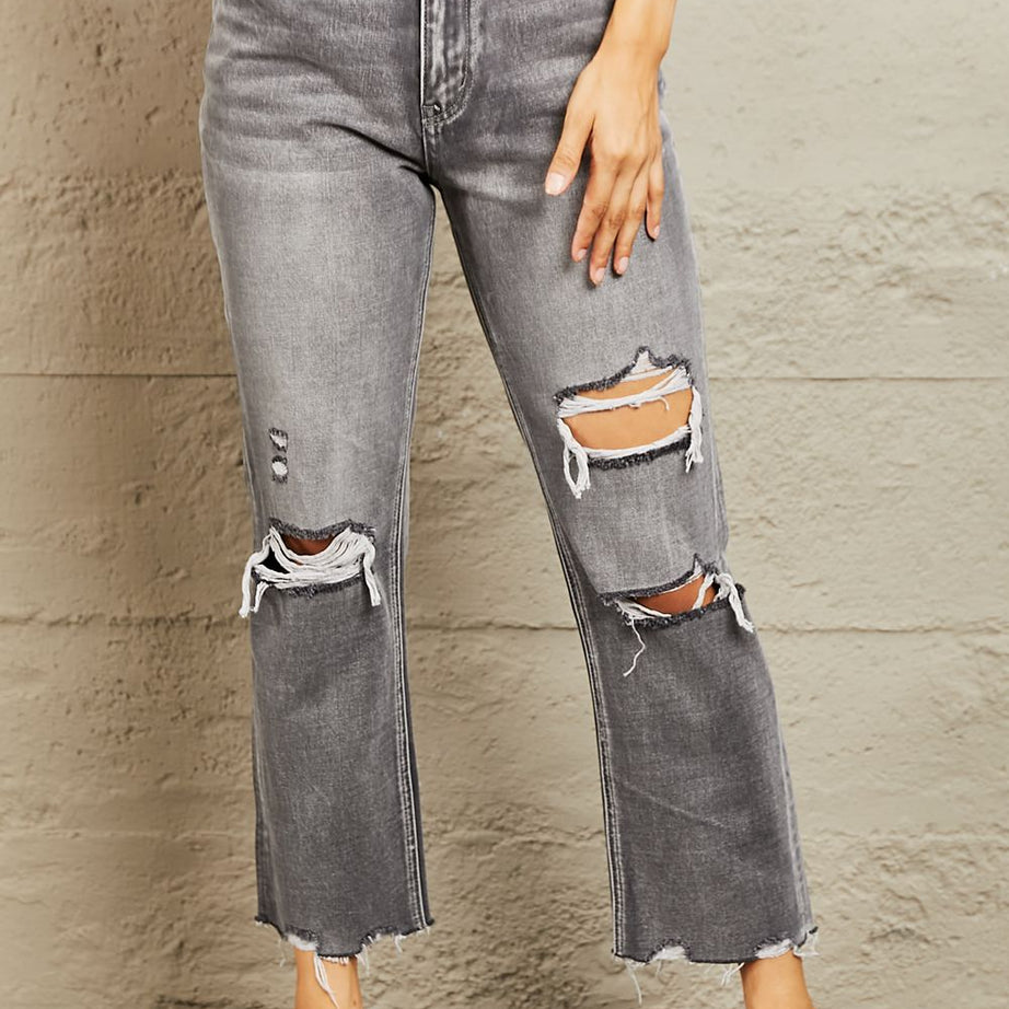 BAYEAS Mid Rise Distressed Cropped Dad Jeans