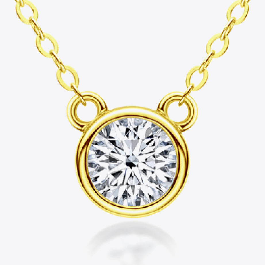 925 Sterling Silver 1 Carat Moissanite Round Pendant Necklace