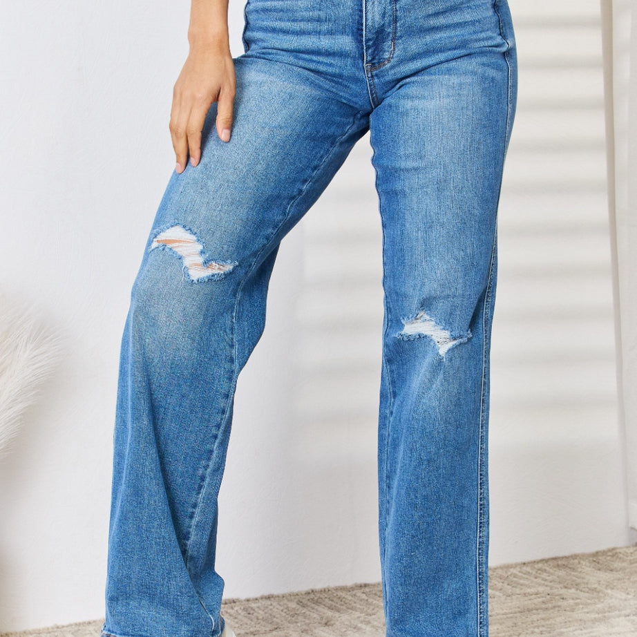 Judy Blue Full Size High Waist Distressed Straight-Leg Jeans