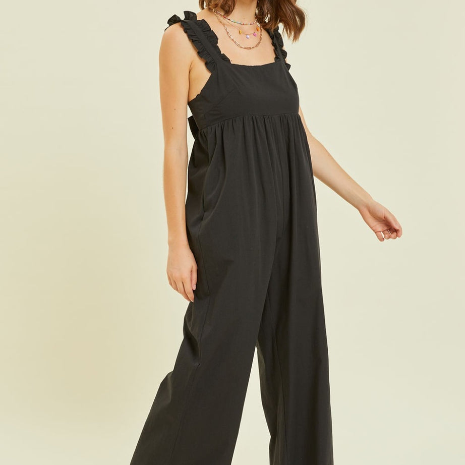 HEYSON Full Size Ruffled Strap Back Tie Wide Leg Jumpsuit