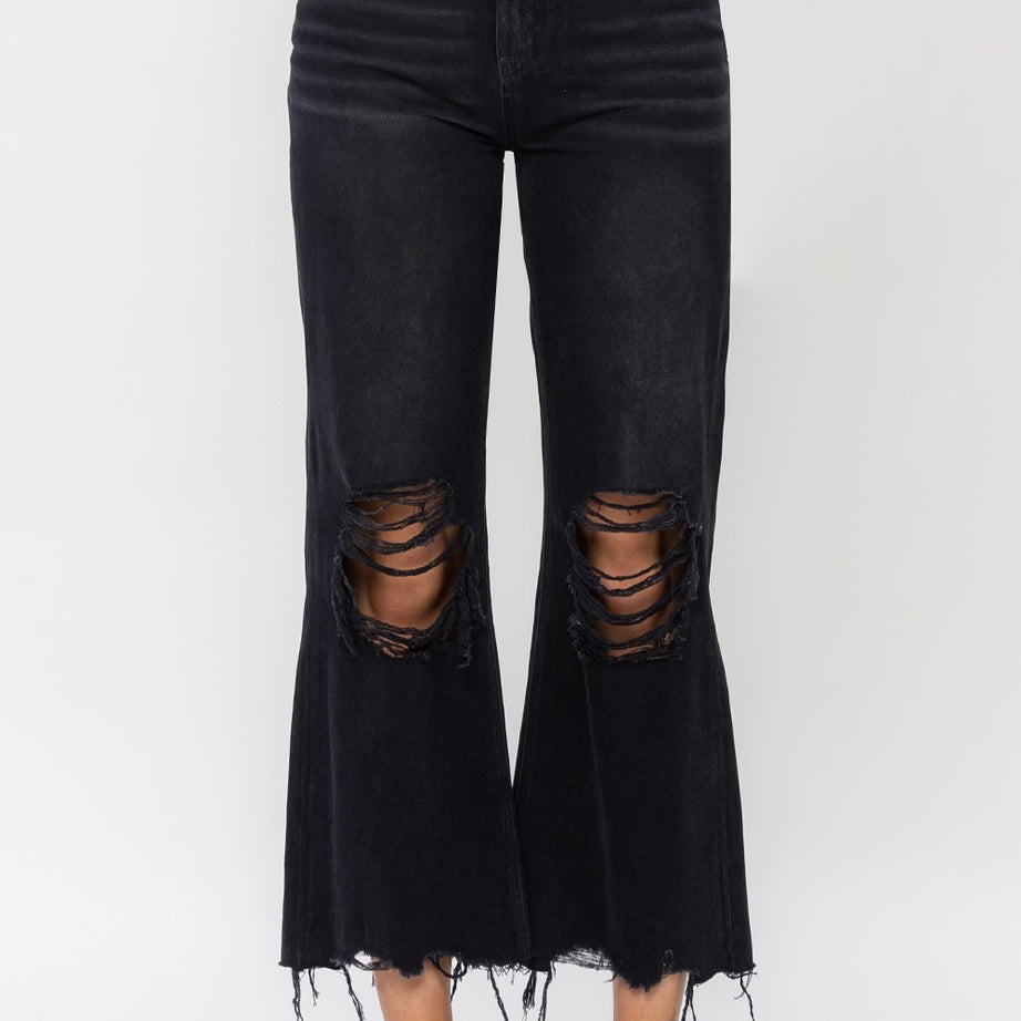 Vervet by Flying Monkey Vintage Ultra High Waist Distressed Crop Flare Jeans