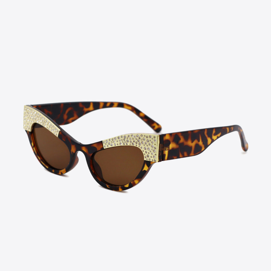 UV400 Rhinestone Trim Cat-Eye Sunglasses