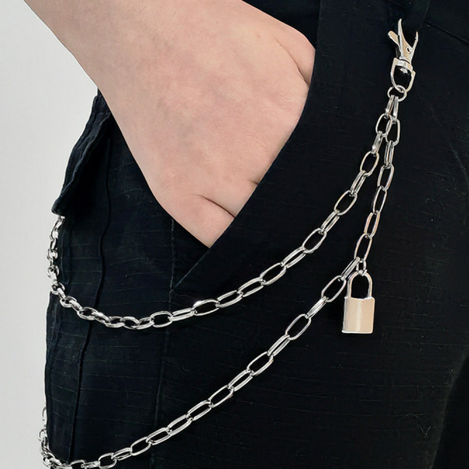 Double Layered Iron Chain Belt with Lock Charm