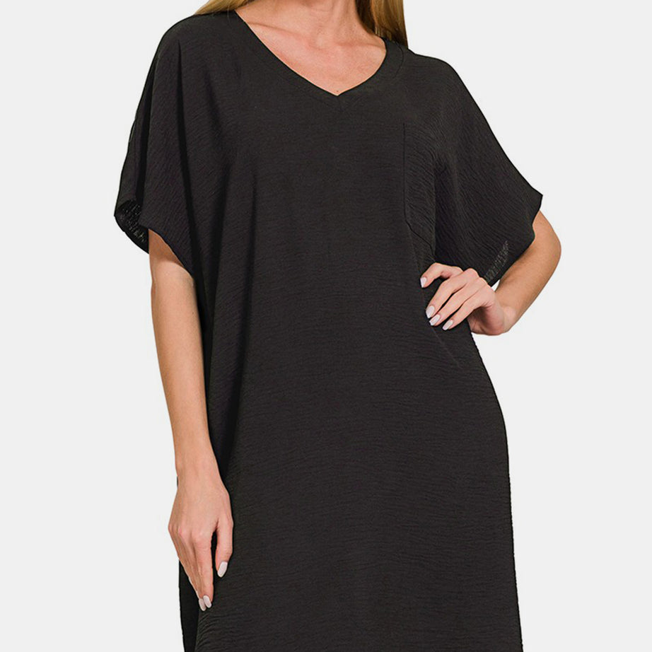 Zenana V-Neck Tee Dress with Pockets