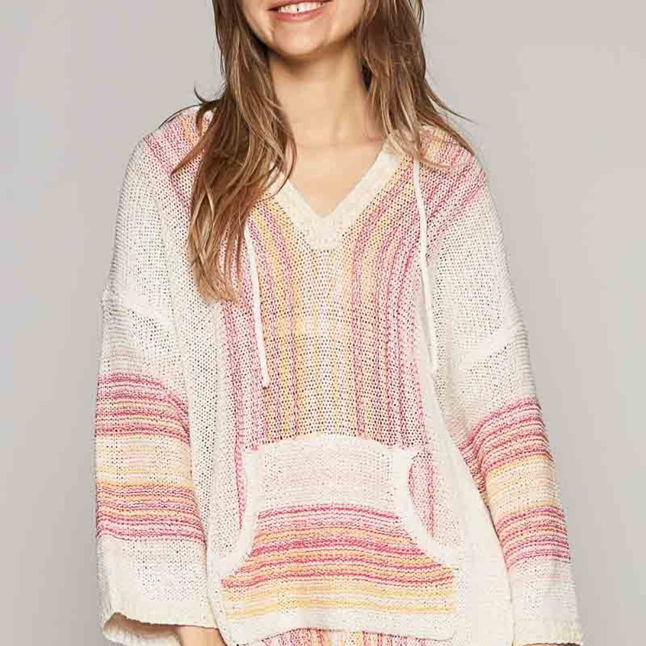 POL Striped Hooded Long Sleeve Sweater