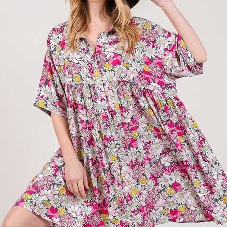 SAGE + FIG Floral Button Down Mini Shirt Dress