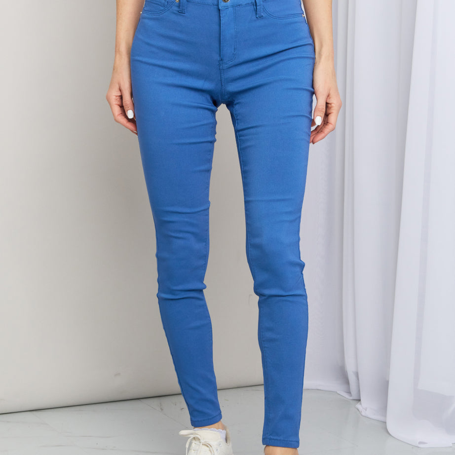 YMI Jeanswear Kate Hyper-Stretch Full Size Mid-Rise Skinny Jeans in Electric Blue