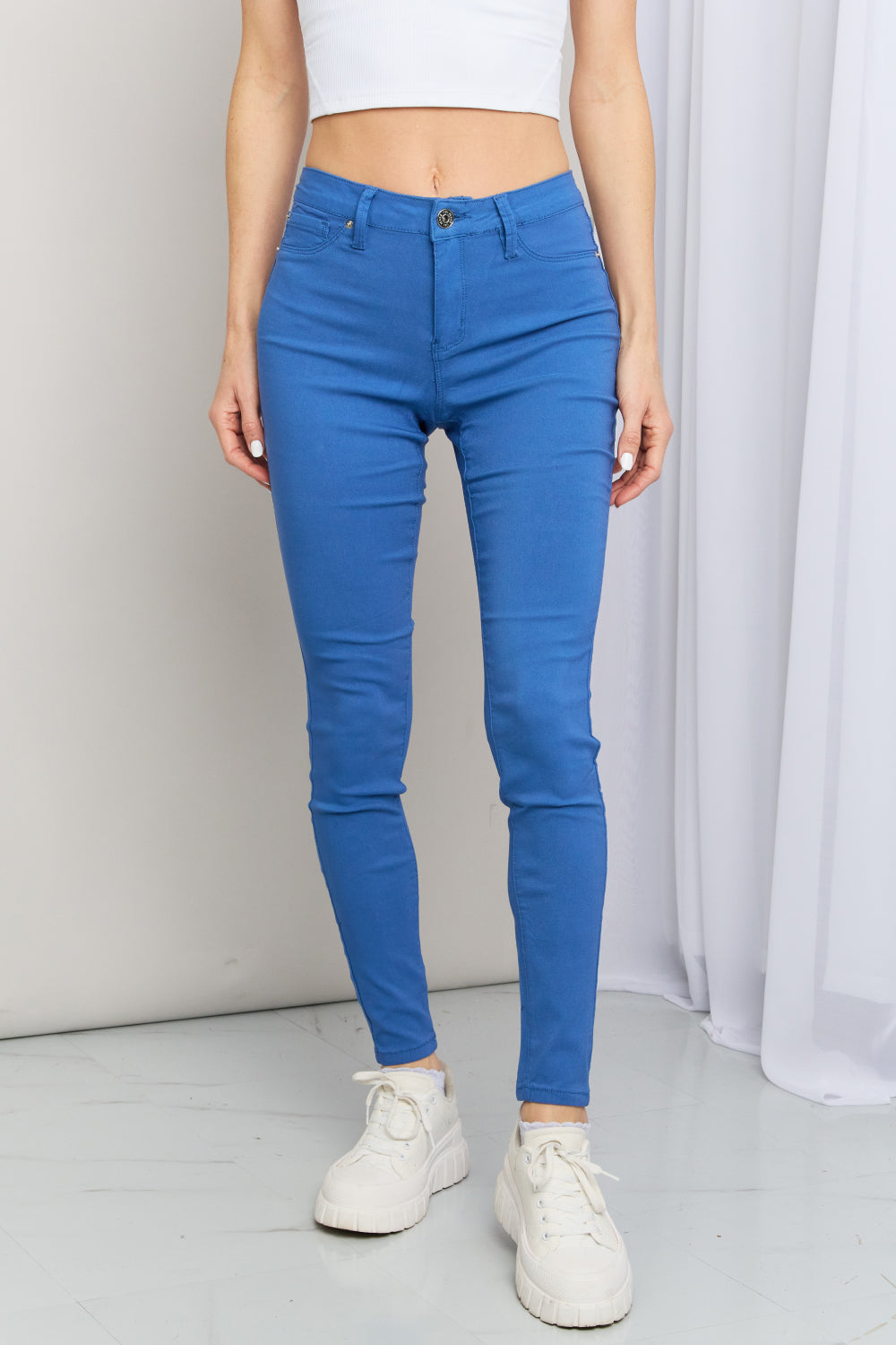 YMI Jeanswear Kate Hyper-Stretch Full Size Mid-Rise Skinny Jeans in Electric Blue