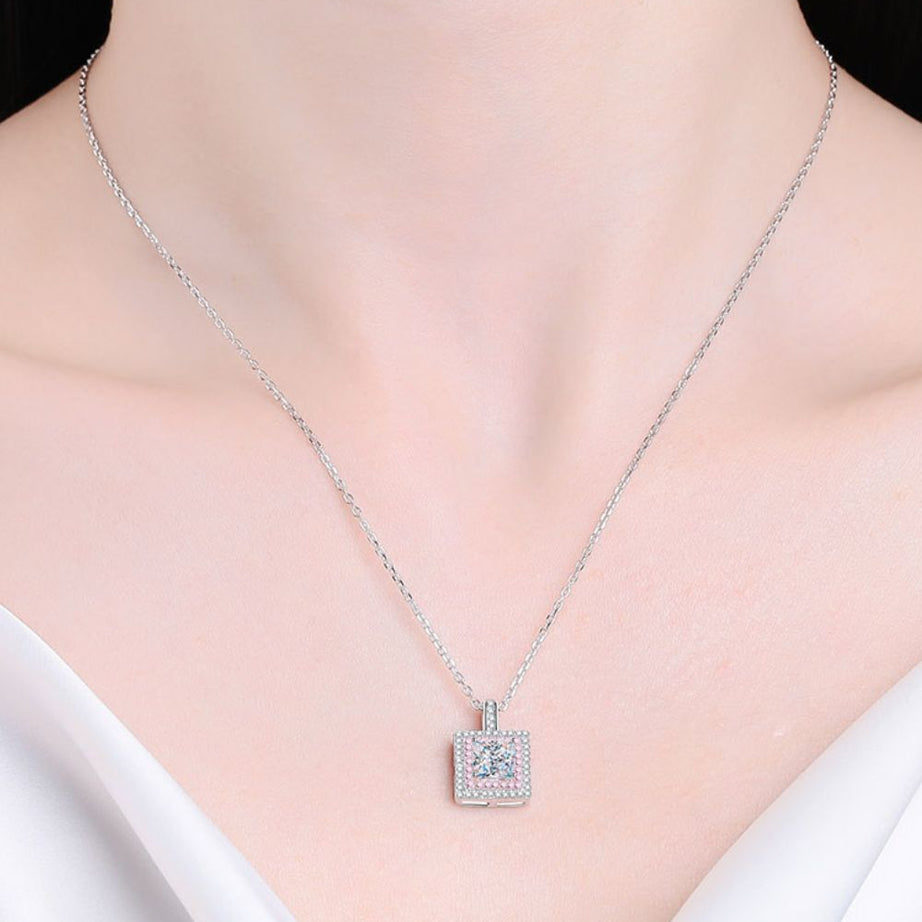 1 Carat Moissanite Square Pendant Chain Necklace