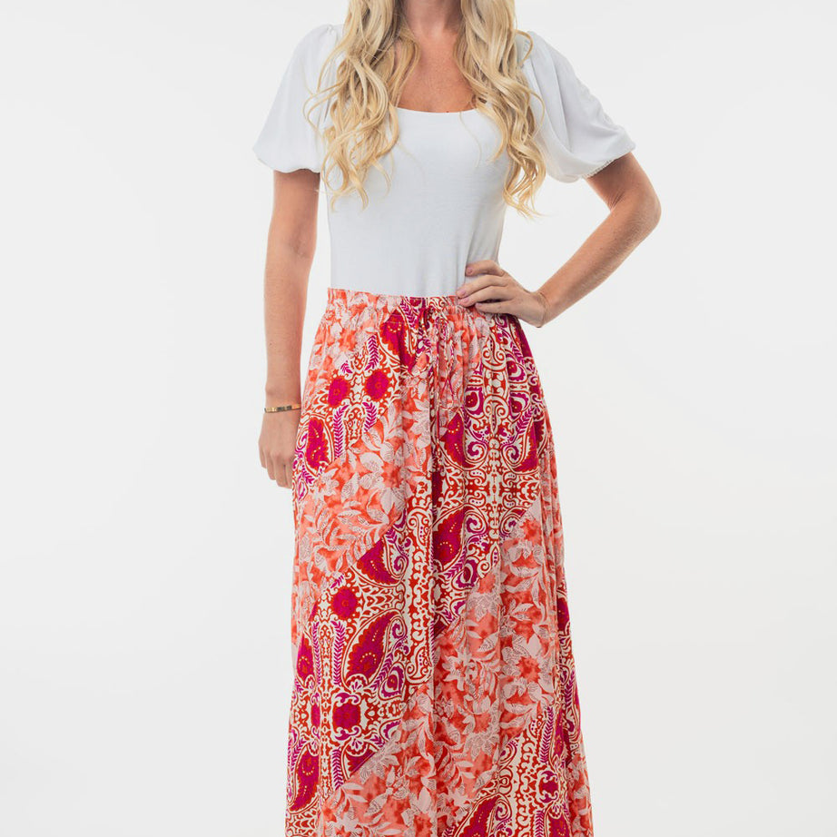 White Birch Full Size High Waisted Floral Woven Skirt