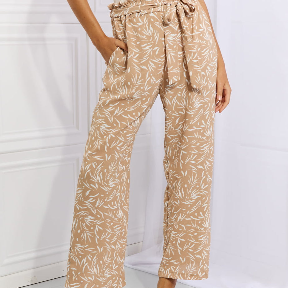 Heimish Right Angle Full Size Geometric Printed Pants in Tan