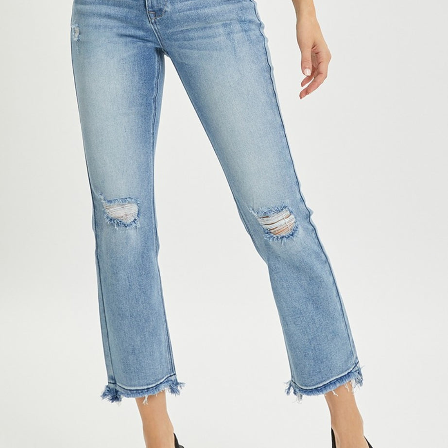 RISEN Full Size High Rise Distressed Cropped Straight Jeans