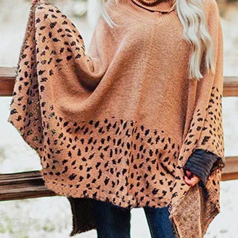 Leopard Turtleneck Poncho