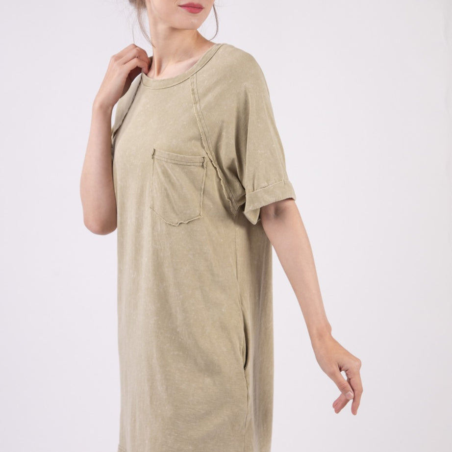 VERY J Washed Round Neck Mini Tee Dress