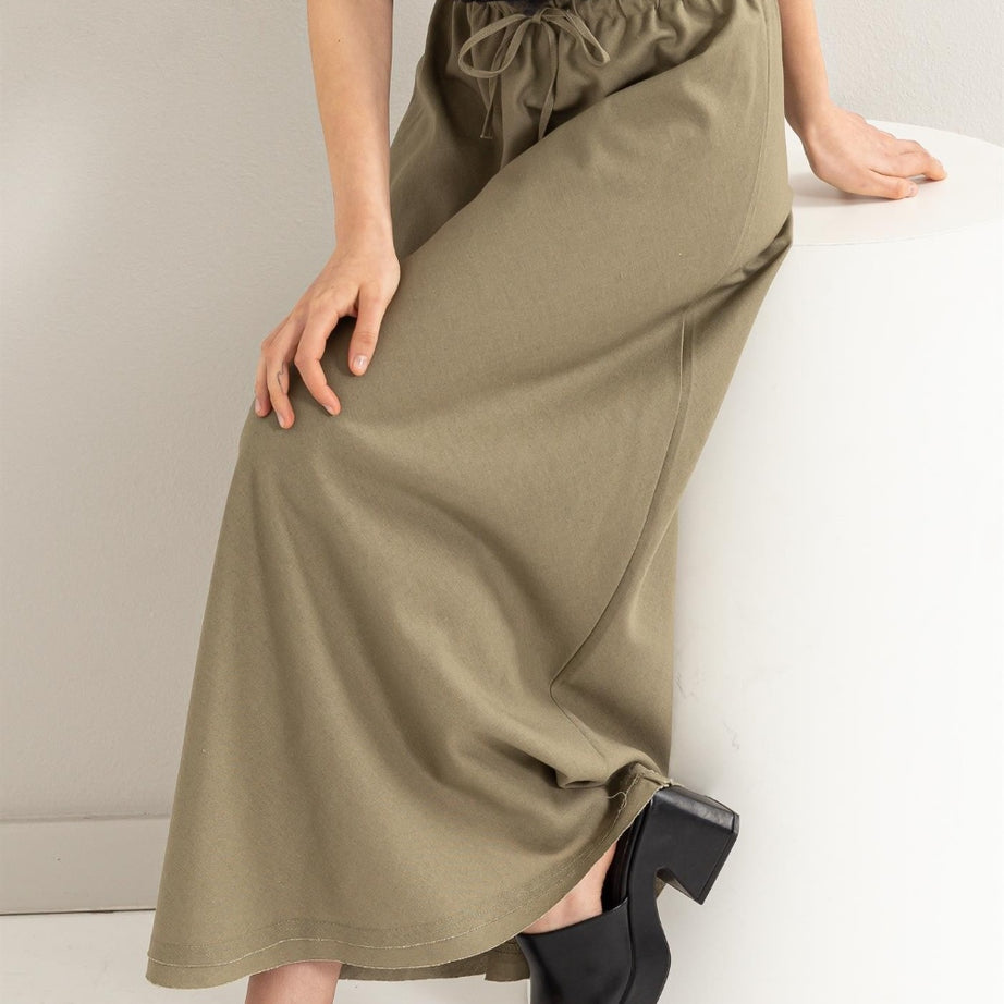 HYFVE Drawstring Washed Linen Maxi Skirt