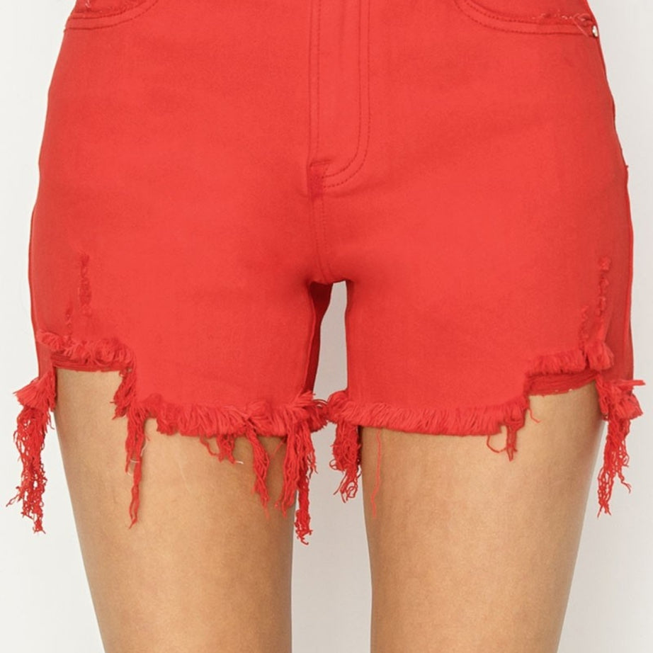 RISEN High Rise Distressed Denim Shorts