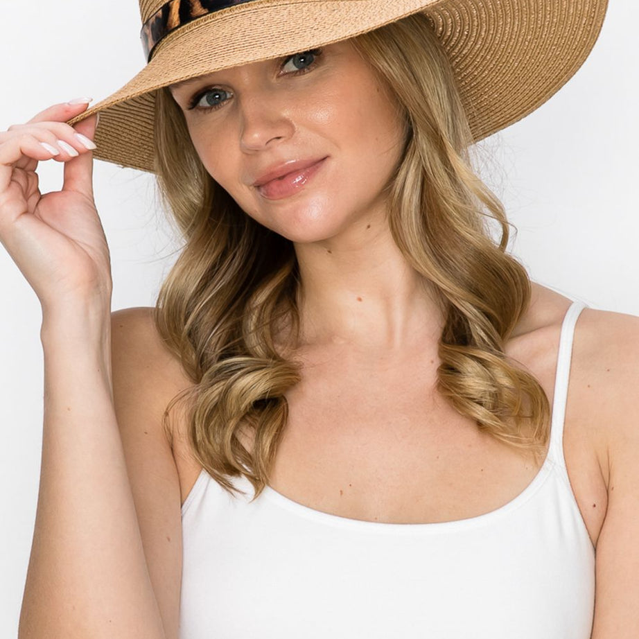 Justin Taylor Printed Belt Sunhat in Beige