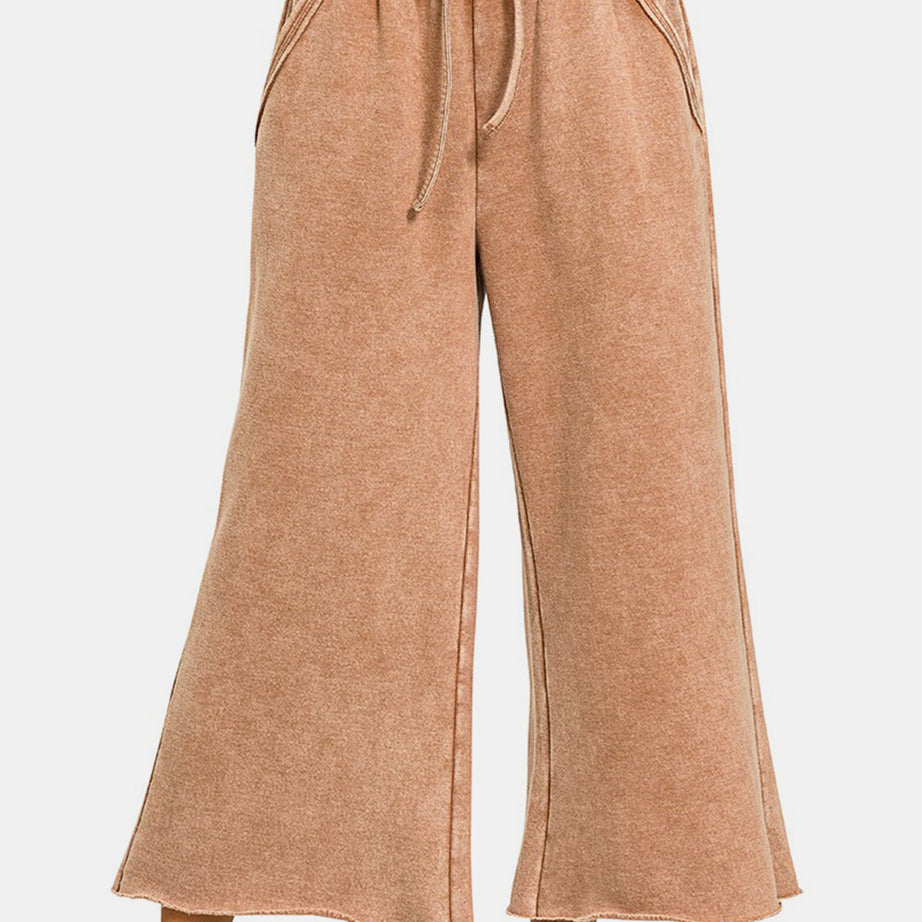 Zenana Acid Wash Fleece Wide Leg Pants