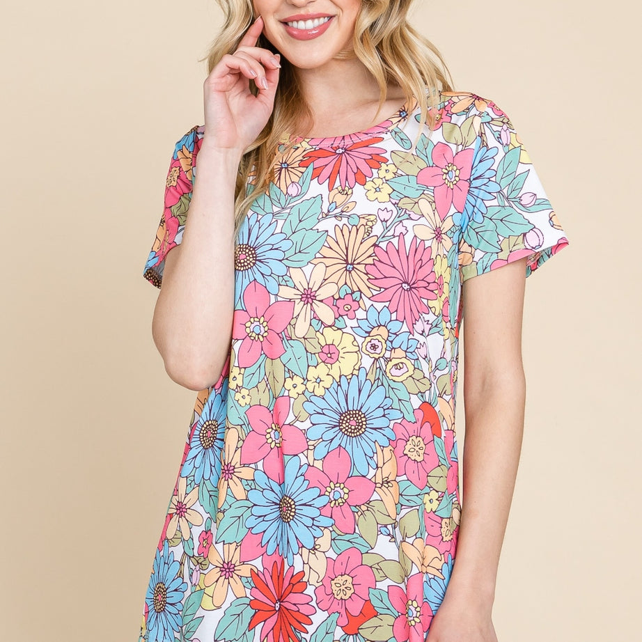 BOMBOM Floral Short Sleeve T-Shirt