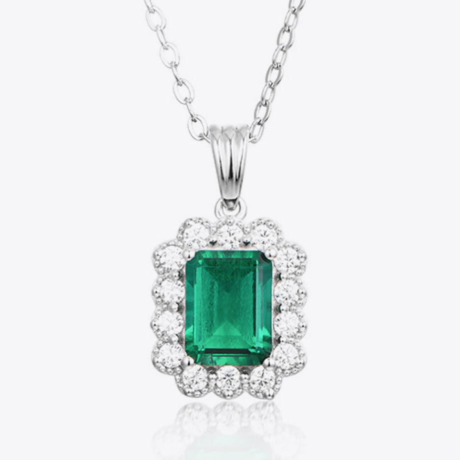 1.5 Carat Lab-Grown Emerald Pendant 925 Sterling Silver Necklace