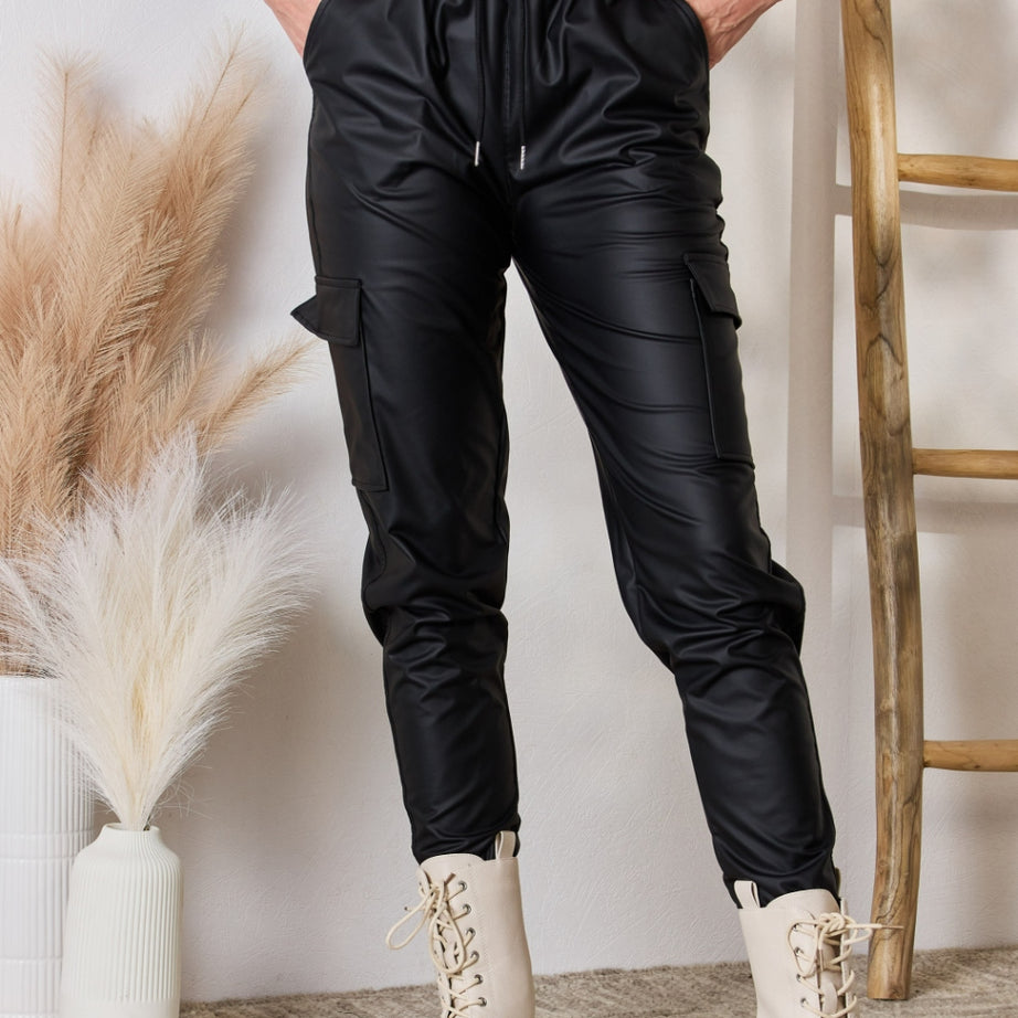 Color 5 Faux Leather Cargo Pants