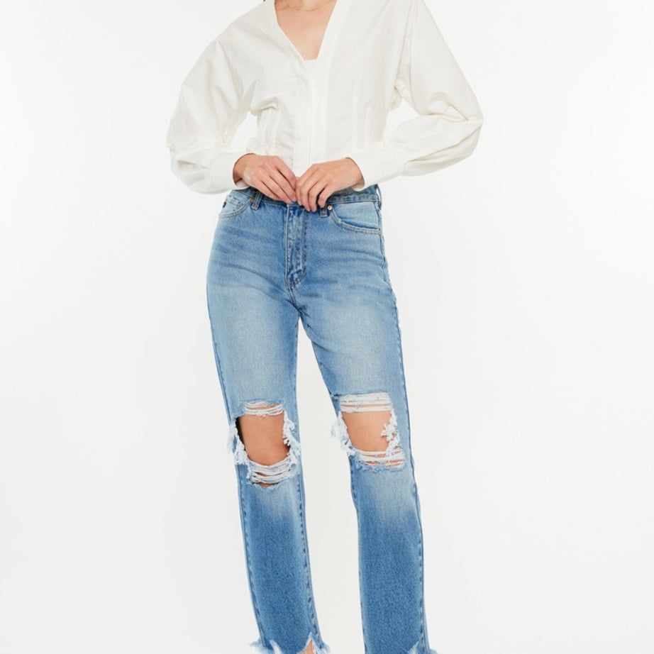 Kancan Distressed Frayed Hem Cropped Jeans