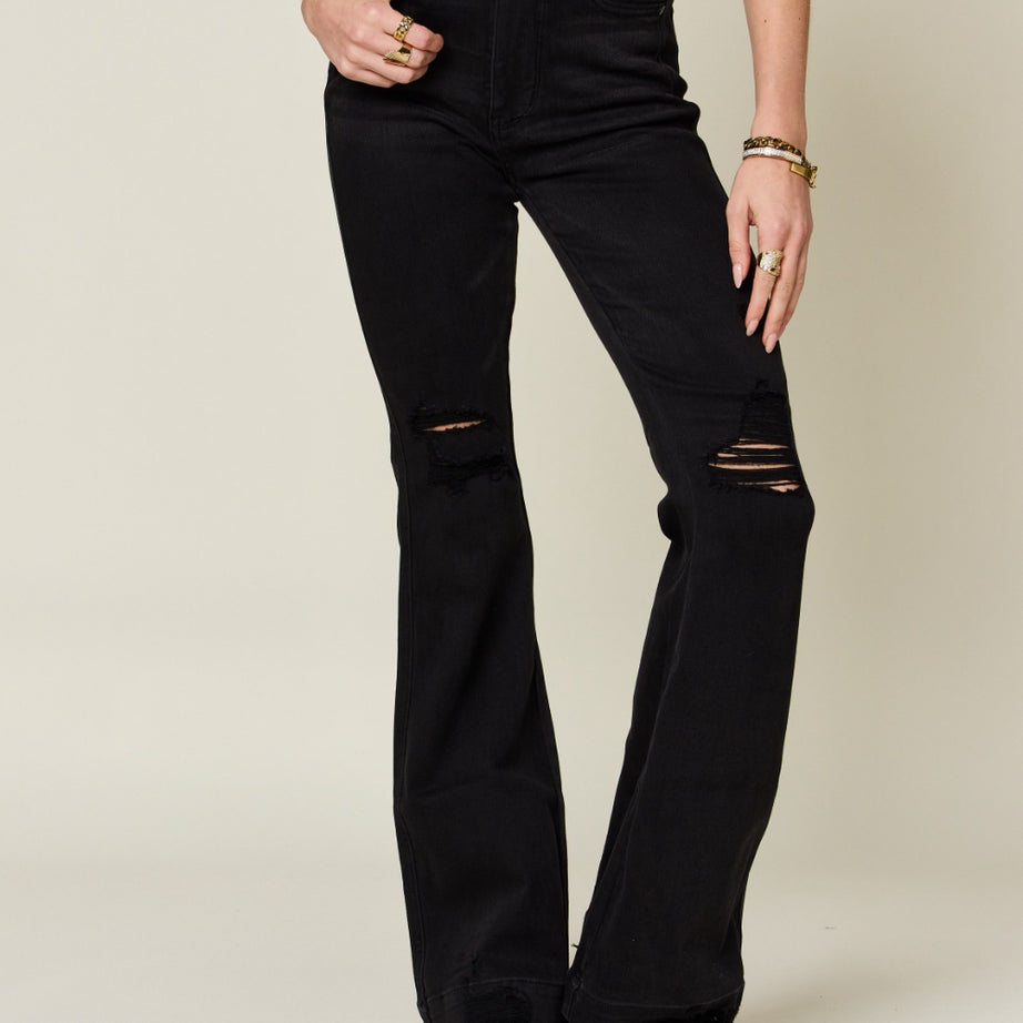 Judy Blue Full Size High Waist Distressed Flare Jeans