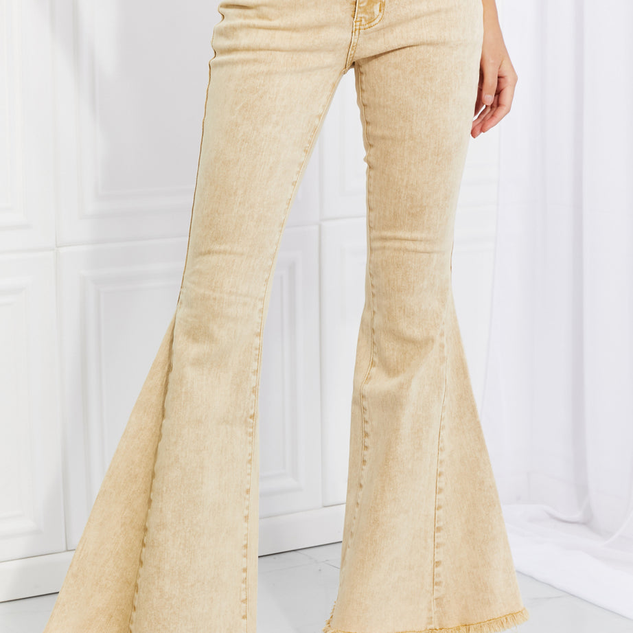 Color Theory Flip Side Fray Hem Bell Bottom Jeans in Yellow