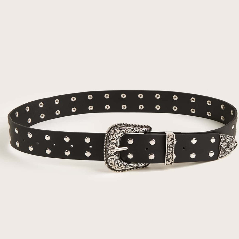 Double Row Studded PU Leather Belt