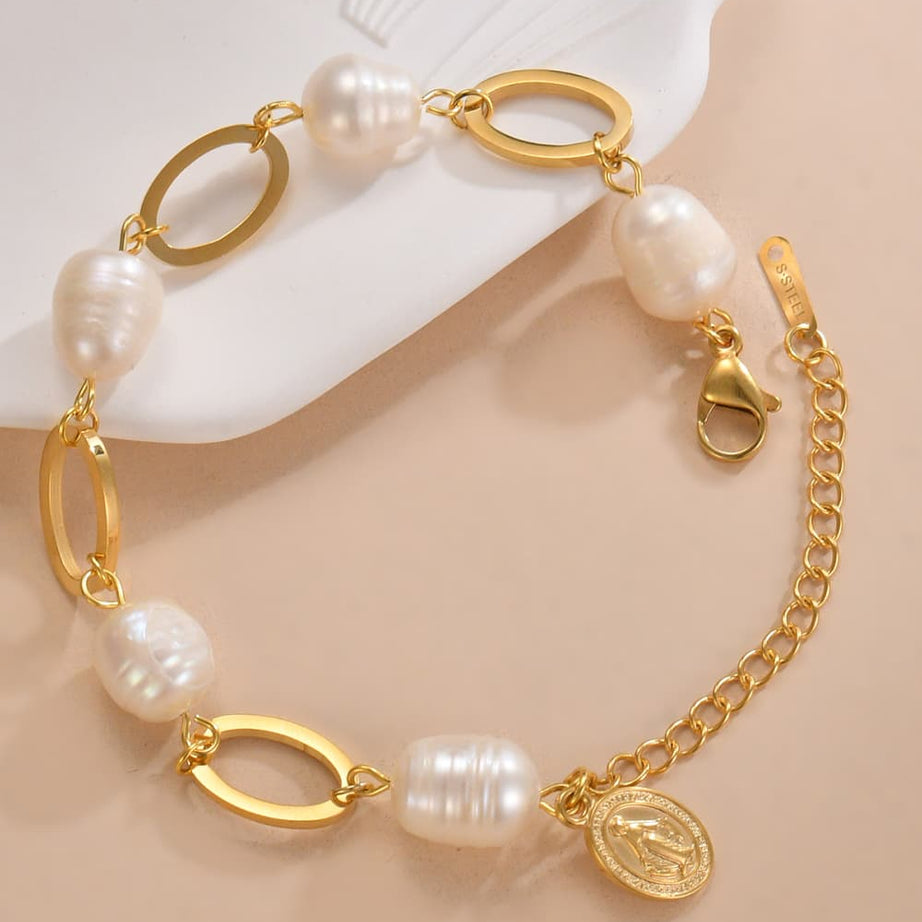 14K Gold-plated Lobster Closure Freshwater Pearl Bracelet